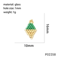 Detailed view of handmade geometric seed bead pendant with 1mm hole and 1g weight - Green Gold Diamond Style (P02258)
