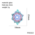 Detailed view of handmade glass bead flower pendant for DIY jewelry making 19x25mm - Blue Pink Cyan Mixed Snowflake Pattern (P05552)