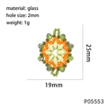 Detailed view of handmade orange and olive green glass bead woven floral pendant charm - Orange Green Mixed Rhombus Pattern (P05553)