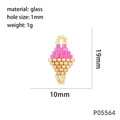 Detail view of pink and gold handmade woven glass bead charm with 19x10mm dimensions - Pink Gold Long Diamond Style (P05564)