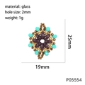 Detail eines 25mm handgefertigten Perlenanhängers mit Maßen und 2mm Lochgröße Info - Lila Cyan Gold Radiales Blumenmuster (P05554)