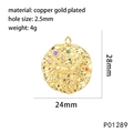 Macro detail of Aries zodiac gold plated copper pendant with colorful zircon stones - Aries (P01289)