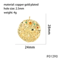Detail showing gold plated Taurus zodiac coin pendant with colorful zircon stones and dimensions - Taurus (P01290)