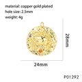 Macro detail of gold plated Cancer zodiac pendant with colorful zircon stones - Cancer (P01292)