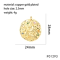 Detail view of 24mm tarot style coin pendant with gold plating and colorful zircon stones - Leo (P01293)