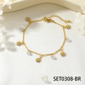 Elegant gold daisy bracelet with cubic zirconia charms on ivory silk fabric background - Daisy Pendant Bracelet (SET0308-BR)