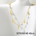 Golden necklace with white daisy pendants and faceted zircon details, 40cm length - Medium Necklace (SET0308-NE-40cm)