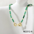Detail of emerald green beads and pearl necklace with a gold zircon snake pendant - Snake Infinity Style (NE2512-A)