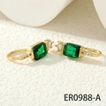 Vintage gold stud earrings with square emerald green zircon stones and white side accents - Emerald Green (ER0988-A)