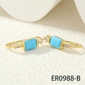 Vintage gold drop earrings featuring rectangular turquoise zircon stones with side accents - Turquoise Blue (ER0988-B)