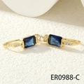 Vintage golden earrings with rectangular deep blue stone and sparkling zircon accents - Navy Blue (ER0988-C)