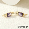Gold earrings with rectangular purple gemstone and small sparkling diamonds - Purple (ER0988-D)