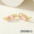 Boucles d'oreilles dorées avec oxydes de zirconium roses rectangulaires et diamants - Rose (ER0988-G)