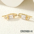 Boucles d'oreilles élégantes en or 18 carats avec un zircon vert émeraude coupe rectangle - Blanc (ER0988-H)