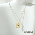 18K gold-plated tarot heart pendant necklace with zircon inlay and 3-swords design - Cream White (NE2531-A)