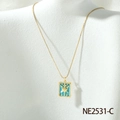 18K gold plated tarot card pendant necklace with blue heart and zircon accents - Sky Blue (NE2531-C)