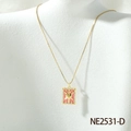 Vintage 18K gold plated necklace with pink heart pendant and white zircon inlay - Pink (NE2531-D)