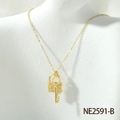 Collana placcata oro 18K con ciondolo a lucchetto LOVE e chiave con zirconi lucidi - Stile Oro-B (Serratura E Chiave)