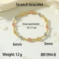 Three-tone elastic bead bracelet in gold, rose gold and silver finish with 3mm and 6mm beads - Small Beads Style (BR1994-B)