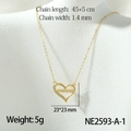 Golden heart necklace with MOM lettering and zircon stones on a white neck display - Hollow Heart Mamma Style (NE2593-A-1)