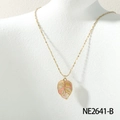 Golden necklace featuring a colorful leaf pendant with enamel and small diamonds - Multicolor Warm Tones (NE2641-B)