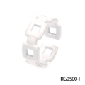 Retro holle hartring met wit emaille afwerking en geometrisch schakelontwerp - Open Verstelbaar / Puur Witte Geometrische Vierkante Kettingstijl (RG0500-I)
