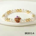 Halloween beaded bracelet with gold beads, white pearls, and a witch hat pumpkin charm - Purple Witch Hat Pumpkin Style (BR2012-A)