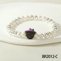 Halloween beaded bracelet with white pearls and pumpkin charm with wizard hat - Red-Brown Witch Hat Pumpkin Style (BR2012-C)