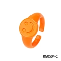 Minimalist bright orange enamel heart smiley face ring with adjustable open band design - Adjustable Open / Bright Orange Smiley Face Relief Style (RG0504-C)
