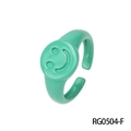 Minimalist adjustable open ring with bright green enamel smiley face design - Adjustable Open / Bright Green Smiley Face Relief Style (RG0504-F)