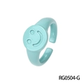 Minimalist smiley face enamel open ring in mint green finish for women - Adjustable Open / Mint Green Smiley Face Relief Style (RG0504-G)