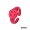 Vibrant rose red smiling face open ring with a glossy enamel finish for women - Adjustable Open / Rose Red Smiley Face Relief Style (RG0504-J)