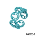 Minimalist turquoise enamel smiling face open ring with interconnected G-shaped cutouts - Adjustable Open / Cyan Geometric Hollow Style (RG0505-E)