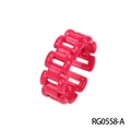 Minimalist smiley heart ring in vibrant magenta pink lacquer with chain link texture - Adjustable Open / Rose Red Chain Style (RG0558-A)