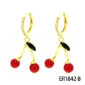 Golden cherry drop earrings with red fruits and zircon stones for women - Black Leaf Cherry Pendant Earrings (ER1842-B)
