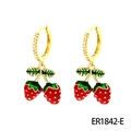 Chic gold-plated strawberry earrings with red enamel and pavé zircon details - Gold Dot Strawberry Pendant Earrings (ER1842-E)