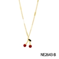 Chic red cherry pendant necklace with gold chain and black leaf accents for women - Black Accent Cherry Necklace (NE2643-B)