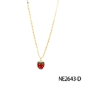 Golden necklace featuring a red strawberry pendant with green leaves and small gold spots - Red Strawberry Sweet Necklace (NE2643-D)