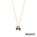 Golden necklace featuring a vibrant red and green double strawberry pendant design - Double Strawberry Pendant Necklace (NE2643-E)