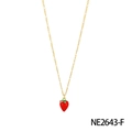 Chic gold necklace with red enamel cherry pendant and green leaf detail for women - Green Detail Strawberry Necklace (NE2643-F)