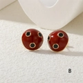 Red and black polka dot enamel stud earrings with gold finish in a half-sphere design - Stud Earrings / Red Polka Dot (ER0812-B)