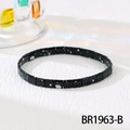 Macro shot of black Tila beads with white speckles and glossy finish on the elastic bracelet - Black Enamel With White Dots (BR1963-B)