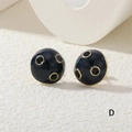 Navy blue enamel bowling-style ball stud earrings with gold plating and polka dot design - Stud Earrings / Dark Blue Polka Dot (ER0812-D)