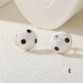 Minimalist white enamel polka dot stud earrings with gold plating and black circle design - White Polka Dot (ER0812-E)