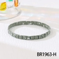 Close-up of grey-green Tila beads with white dots on a Bohemian stretch bracelet - Gray Green White Dots (BR1963-H)