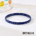 Detailed view of dark blue Tila bead elastic bracelet with speckled marble texture - Dark Blue White Dotted (BR1963-K)