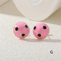 Pink enamel stud earrings with black polka dots and gold trim in a minimalist style - Pink Polka Dot (ER0812-G)