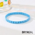 Detail of sky blue Tila bead elastic bracelet with white splash texture, item BR1963-L - Sky Blue White Splatter (BR1963-L)
