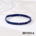 Detail of blue rectangular beads on handmade bohemian bracelet with brown spotted patterns - Dark Blue Speckled (BR1959-A)