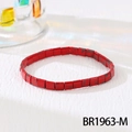 Detail of red and black spotted Tila tile beads on a flexible bohemian stretch bracelet - Bright Red Black Spotted (BR1963-M)